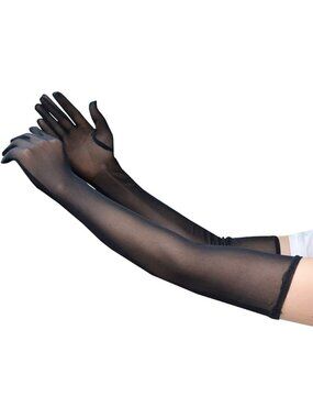 Women's Black Opera Halloween Costume Wedding Sexy Extra Long Sheer Gloves